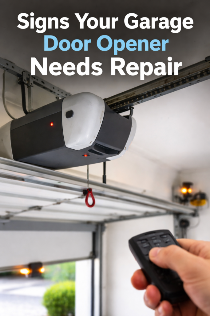 Signs your garage door opener needs repair, including unresponsive remote and warning lights